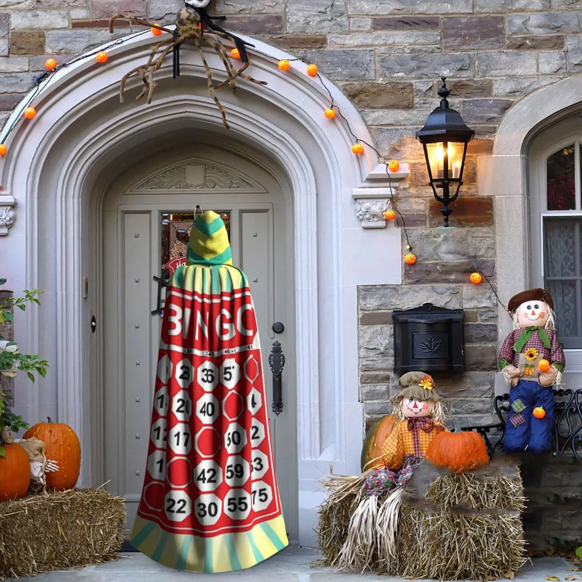 Bingo Card And Ball Long Hooded Cloak Witch Medieval Costume Cosplay Cape HalloweenCoat Adult Unisex