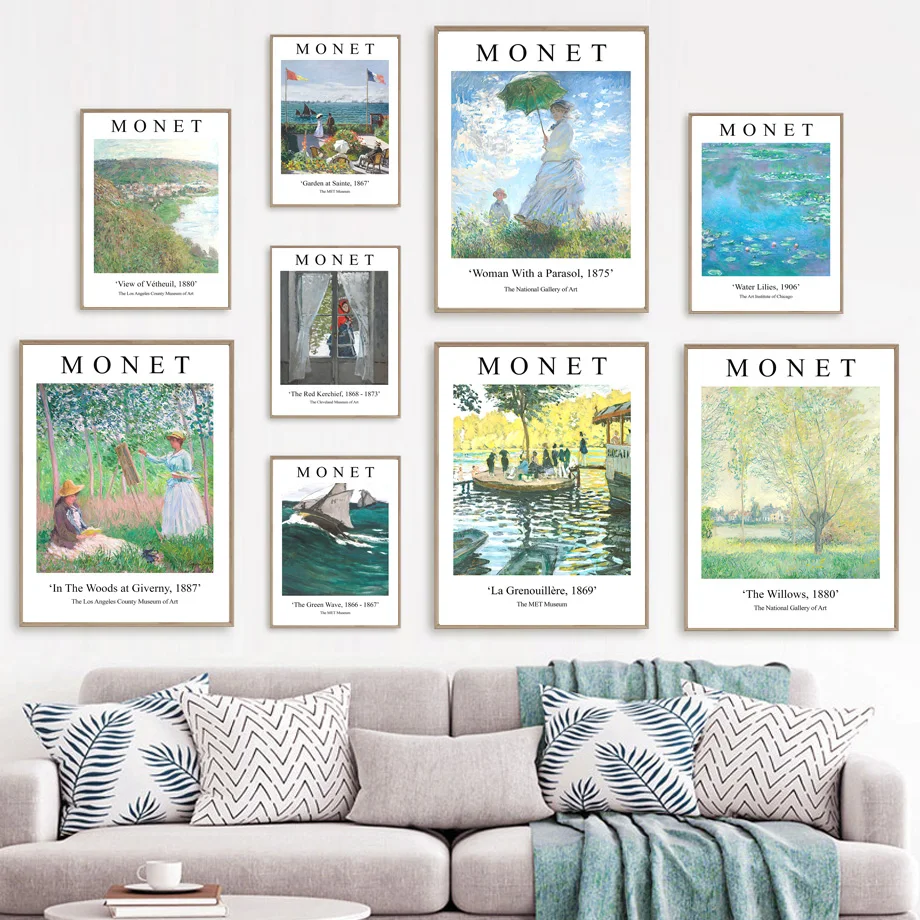 Claude Monet Museum Exhibition Wall Art Mural Canvas Painting Abstract Impressionism Poster Print Picture Living Room Home Decor