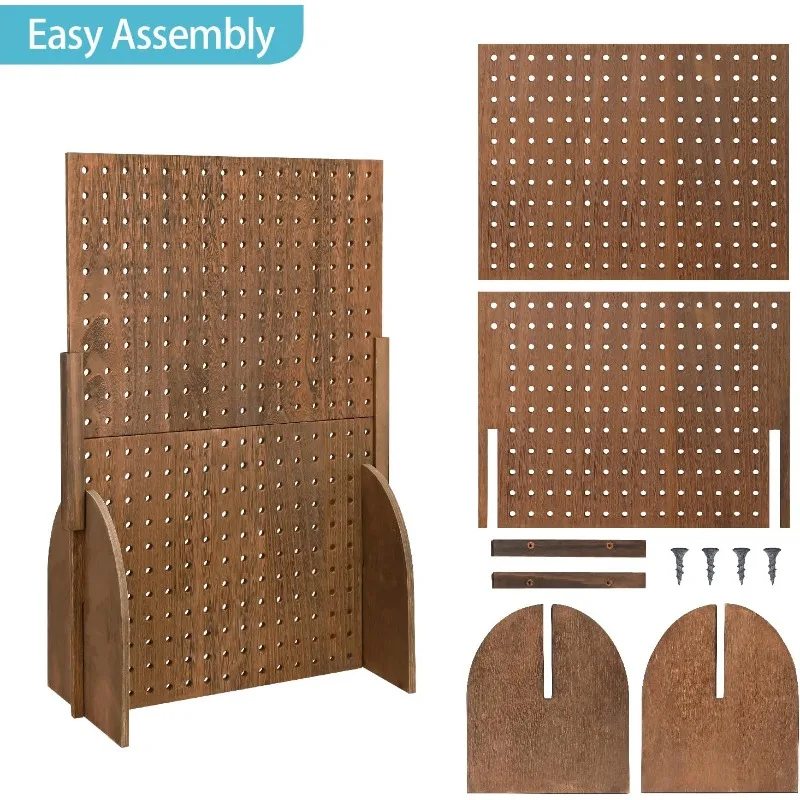 شاشة عرض مجوهرات Pegboard الخشبية مع 48 خطافًا ربطًا قابل للإزالة وشاشة تنظيم الملحقات على سطح الطاولة - الأداء