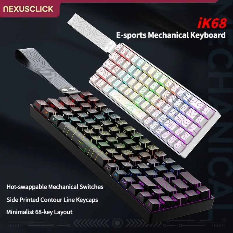 NexusClick iK68 68-Key Hot Swappable Mechanical Gaming Keyboard RGB Side‑Printed Keycap Full Anti‑Ghost Wired E‑Sports Keyboard
