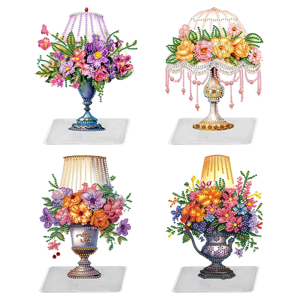 

Flower Lamp Special Shaped Colorful Desktop Diamond Art Kits Flower Diamond Painting Desktop Decorations for Home Office Decor