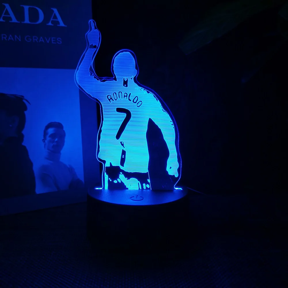 Estrela do futebol C Ronaldo 3D Night Light, modifique seu quarto, tornando-o o presente perfeito para os fãs de esportes, mude 16 cores