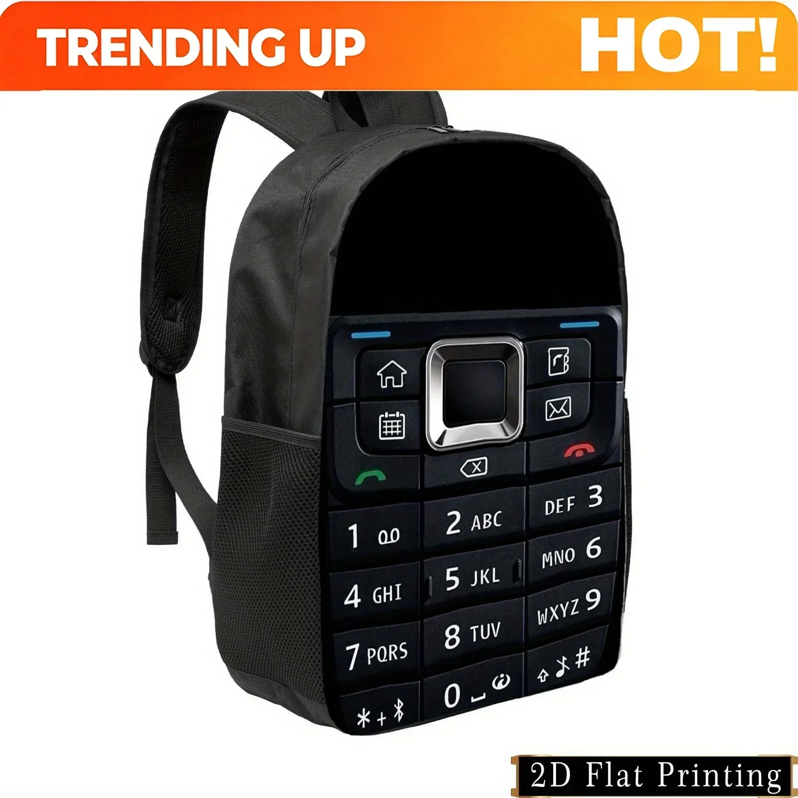 Custom Cell Phone Keypad Print Backpack Foldable Lightweight Daypack With Adjustable Straps & Side Pockets, Minimalist Design