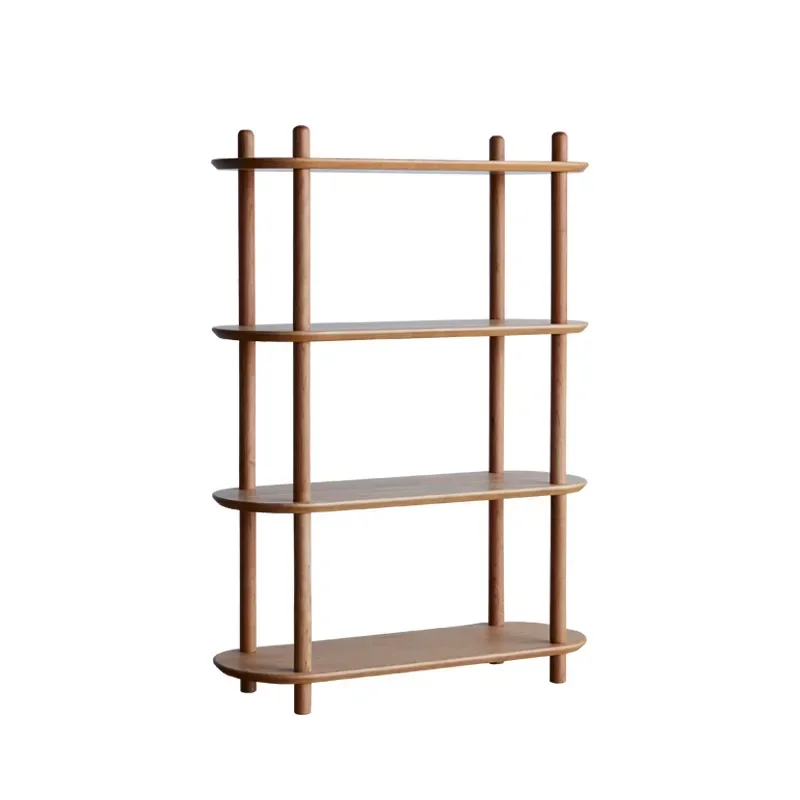 

Nordic pure solid wood shelves, living room black walnut floor bookshelf Japanese simplicity, solid wood display