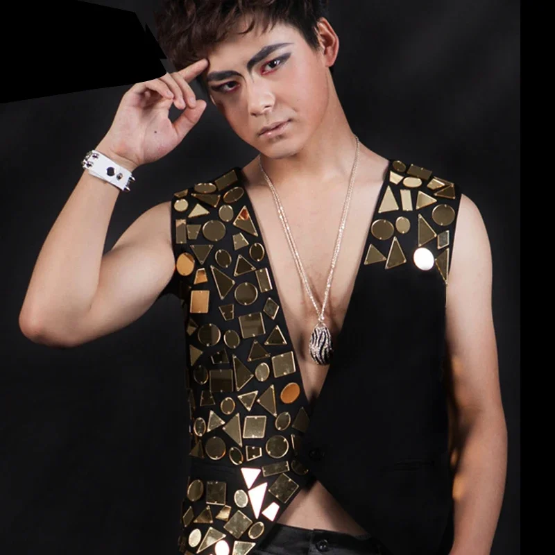 

2 Colors Mirrors Vest Men Jazz Dance Clothing Dj DS Pole Dance Wear Stage Nightclub Performance Party Hip Hop Clothes