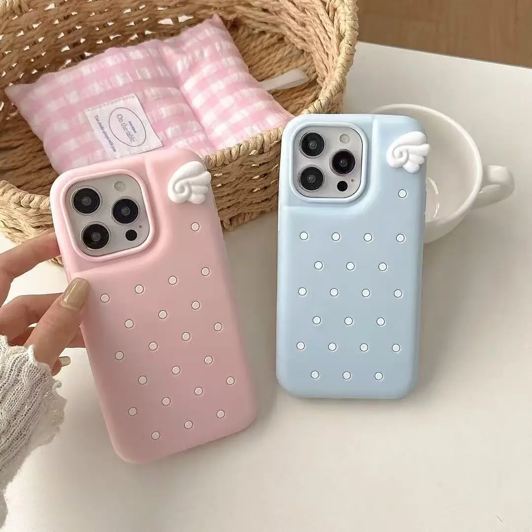 

For iPhone 17 Polka Dot Pattern Silicone Phone Case For iPhone 16 15 13 14 17 Pro Max Air Shockproof Back Cover With Cute Wing