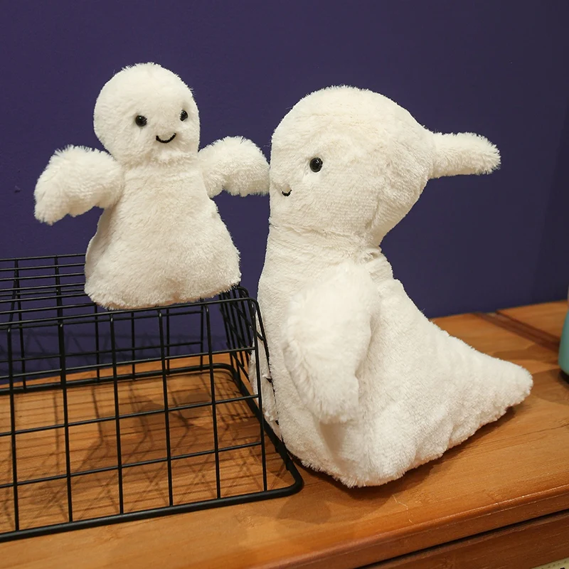 15~40cm White Ghost Plush Pillow Soft Stuffed Standing Scary Figure Plushie Halloween's Day Party Decor Gift