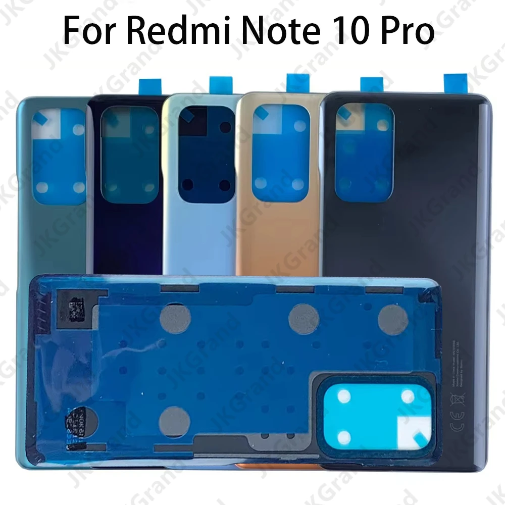 

For Xiaomi Redmi Note 10 Pro Back Glass Panel Repair parts Battery Cover rear Door Housing Case Bezel With Camera Lens+Adhesive