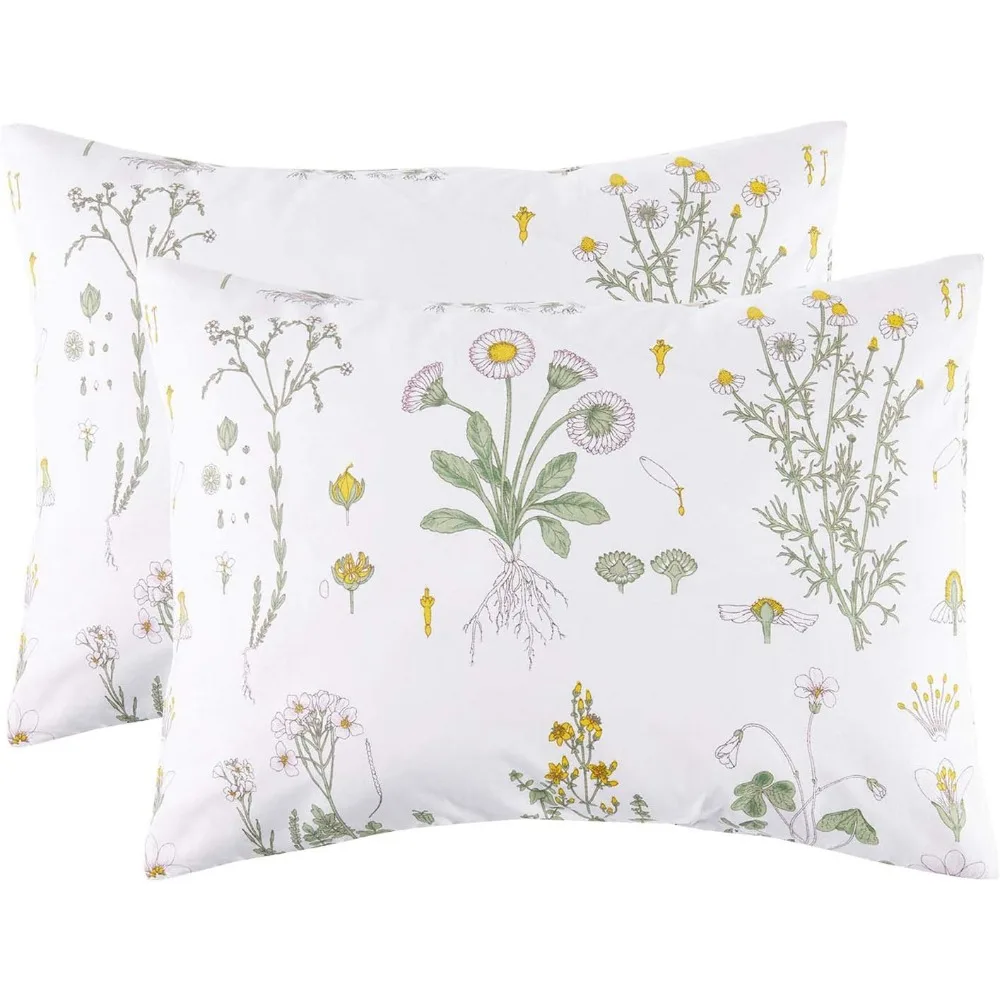 

Floral Pillow Cases, 100% Cotton Fabric, Flower Cottagecore Botanical Cute Pattern Printed, Set of 2 Pillowcases