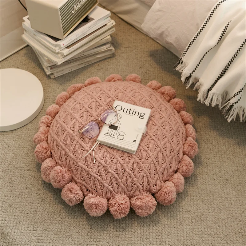 Decorative Pillow Covers Pompom Cushion Livingroom Cover Boho Throw Pillow Comforter Knit Cushion Cover Ans