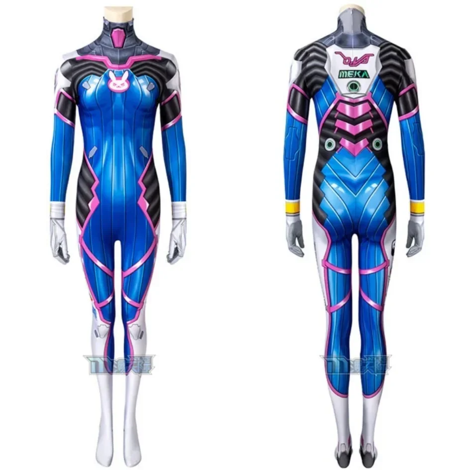 Sexy Woman Tight Fitting Cosplay Costume Blue DVA Cosplay Jumpsuit Boots Outfit