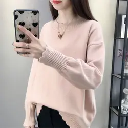 Women Autumn Winter Korean Loose Solid Color O-neck Long Sleeve Knitwear Ladies Fashion All-match Trend Knitting Bottoming Shirt