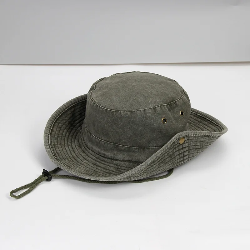 Individuell bedruckter, bestickter Bucket Hat mit breiter Krempe, aus gewaschener Baumwolle, Unisex, 62 cm, Sonnenschutz, Camping-Sonnenschutzhut – Detail 7