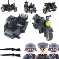 MOC WW2 Germany Military Army Motorcycle Building Blocks Infantry Soldiers Officer Vehicle Model Weapons Bricks Toys For Kids