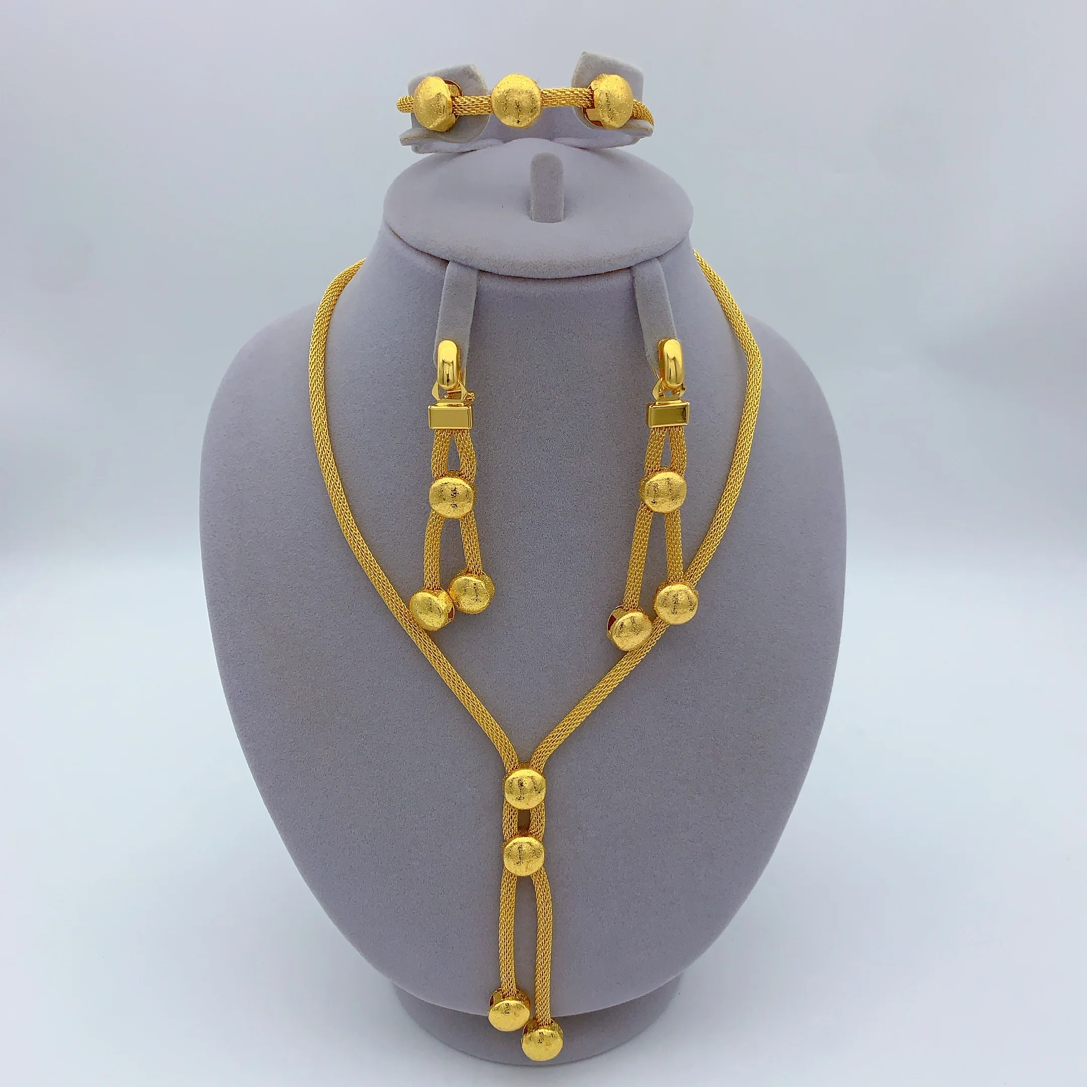 Luxury Indian Bridal Jewelry Sets For Women Dubai 24k Gold Color Ethiopian Necklace And Earrings Set Wedding Party Gifts