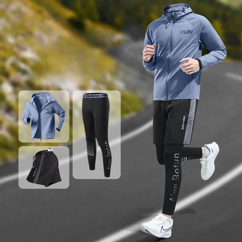 Mens Tracksuit Set Winter Running Quick-Drying Suit Professional Marathon Training Windbreaker and Fitness Tights Men's Clothing