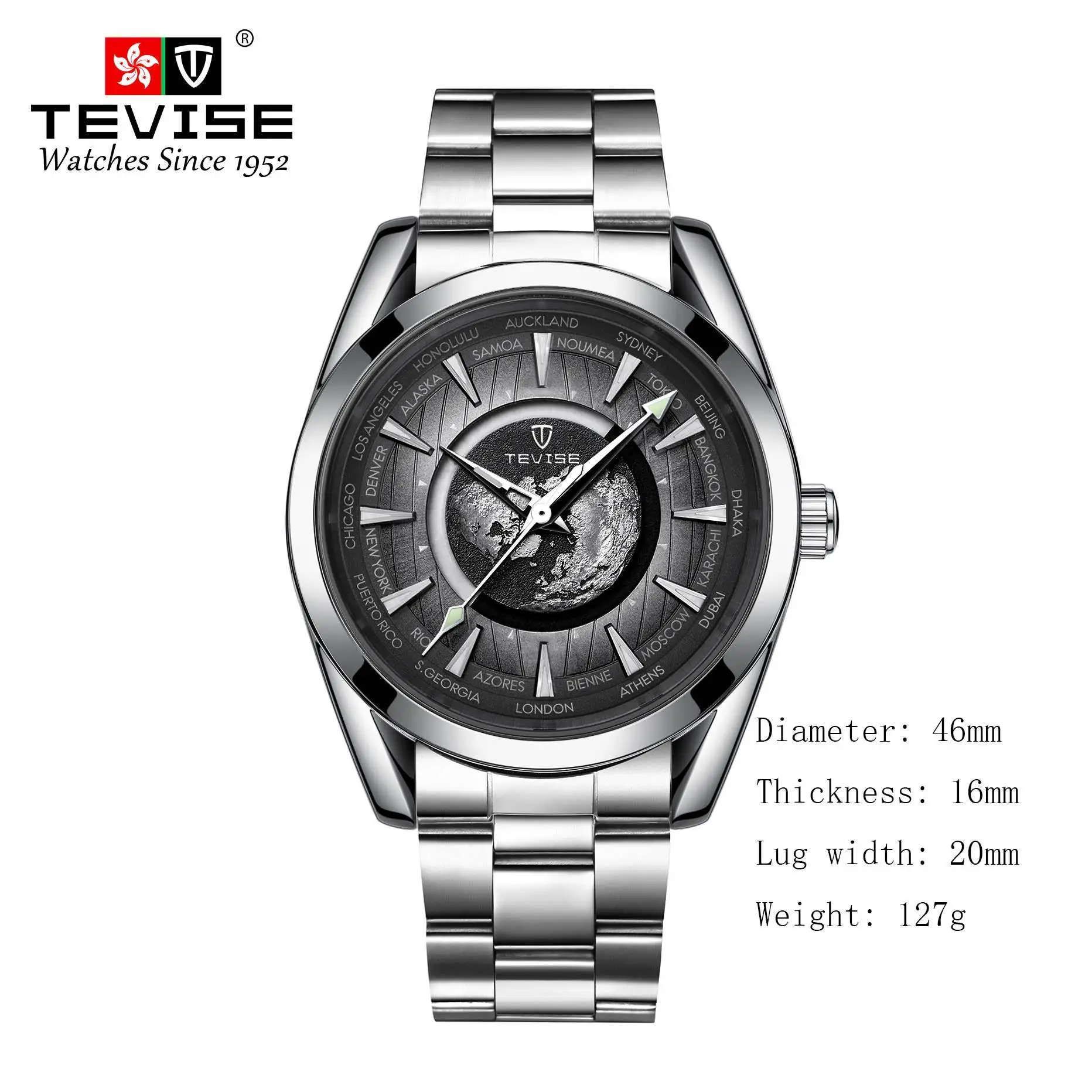 

TEVISE Модные мужские автоматические механические часы для бизнеса с люминесцентными стрелками, ремешком из телячьей кожи, водонепроницаемые