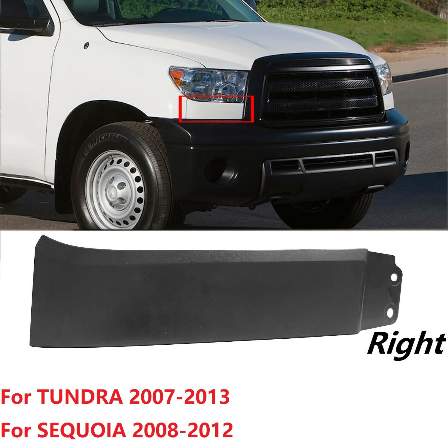 Right Front Bumper Fender Extension Grille Headlight Filler Trim Panels for Toyota -Tundra 2007-2013 Sequoia