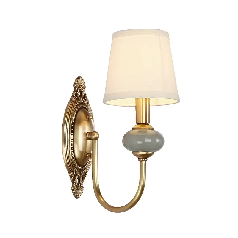 

American Ceramic Copper Wall Lamp Single Head Fabric Bedroom Bedside Lamp TV Background Wall Stair Corridor Wall Light