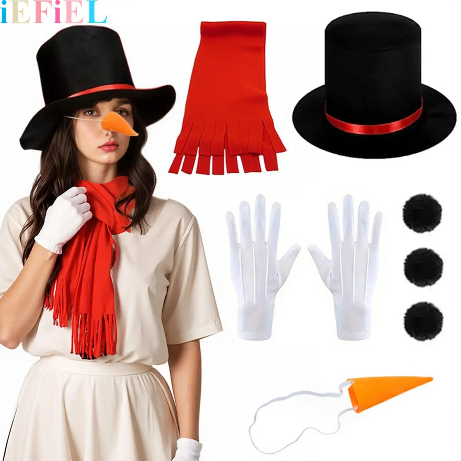 

Snowman Cosplay Snowman Costume Accessories Kit Christmas Costume Hat Carrot Nose Scarf Gloves Pom Pom Balls Etc