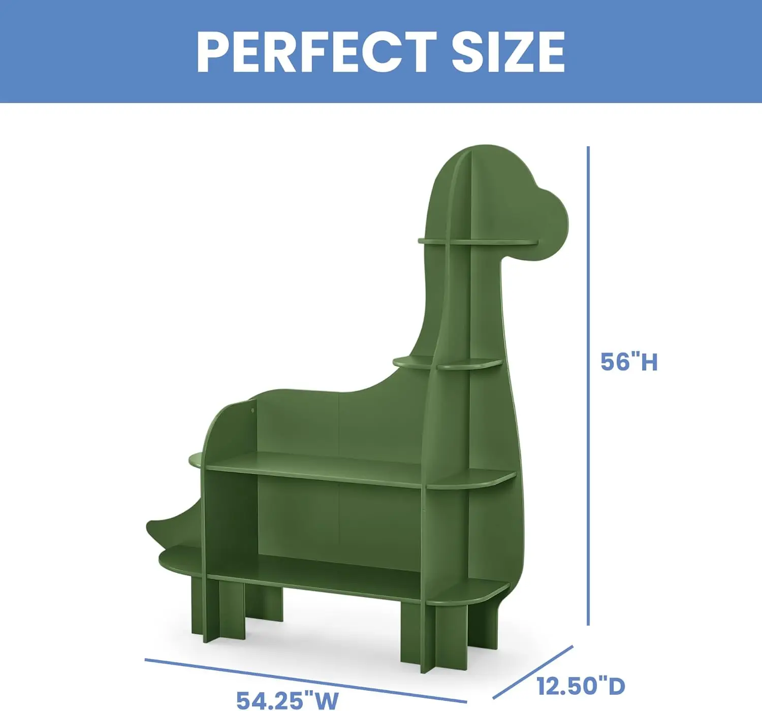 Dinosaur Bookcase with Greenguard Gold Certification, Fern Green - Versatile Storage for Kids' Rooms