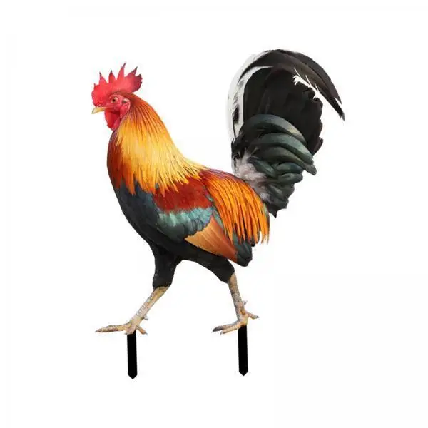 2x Rooster Statue Garden Stake Yard Art,Decorative Lifelike Chicken Cock Figurine Ground Insert Animal Sculpture for Patio Floor