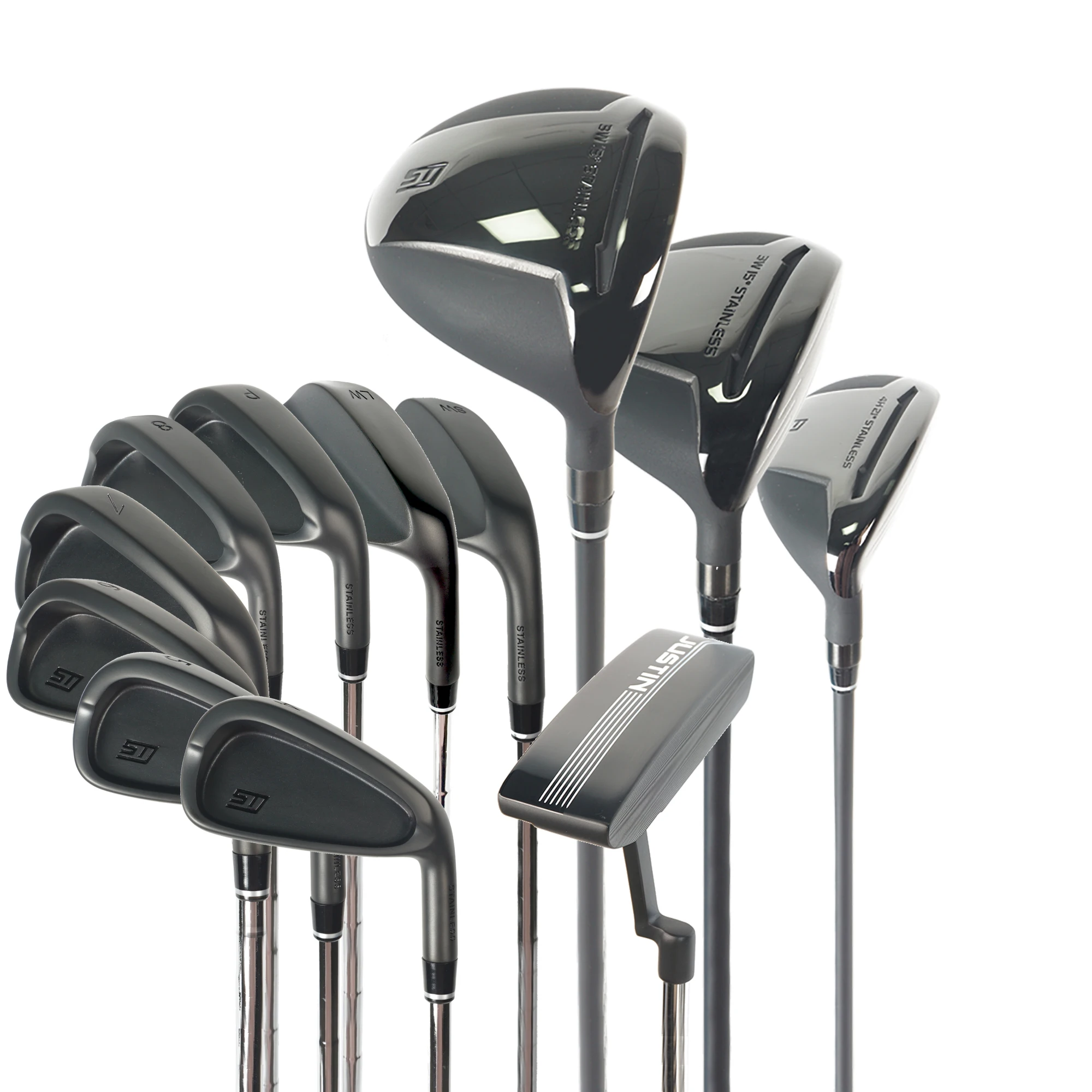 Factory Direct Mens Right Handed Full Golf Club Set Black Steel Drivers