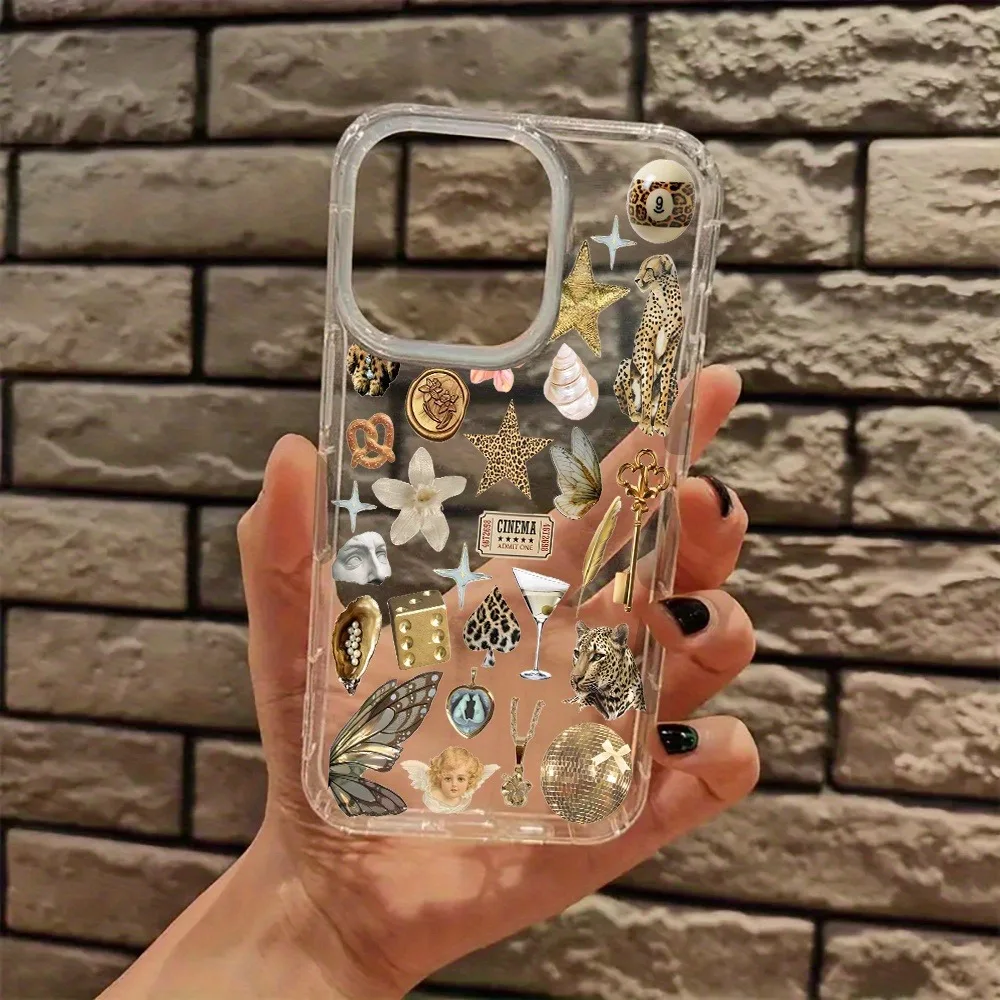 الجمالية واضحة جراب هاتف الذهبي ليوبارد طباعة ملصق مصممة غطاء آيفون 17 16 15 14 13 12 11 برو ماكس زائد XR X XS 7 8 #4