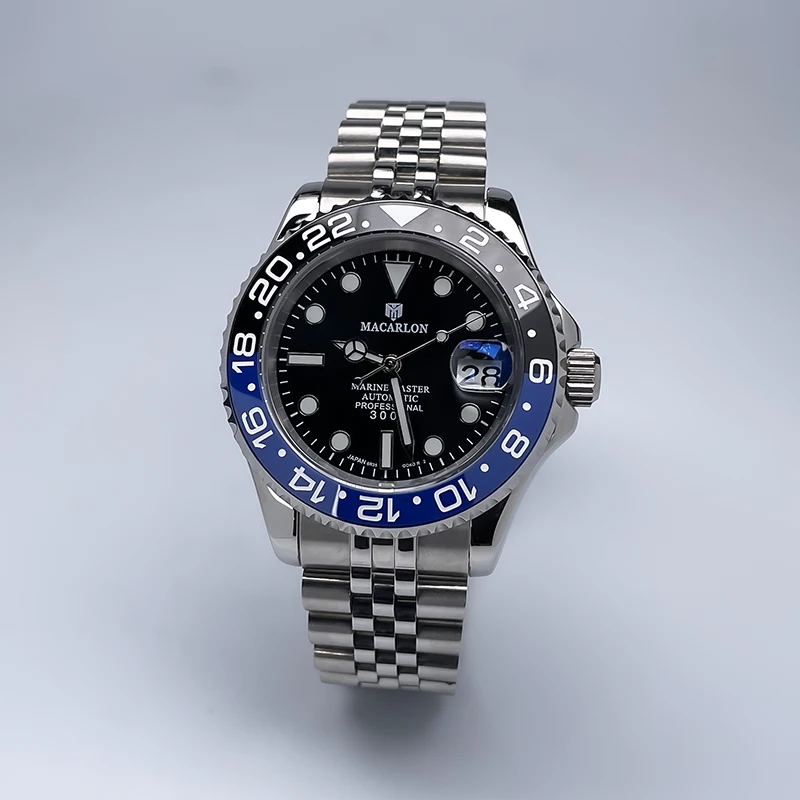 

Macarlon 40MM Diameter Sapphire Glass YM Design Two-Way Rotating Bezel Luminous Dial NH35 Movement Five Bead Strap Men's Watch