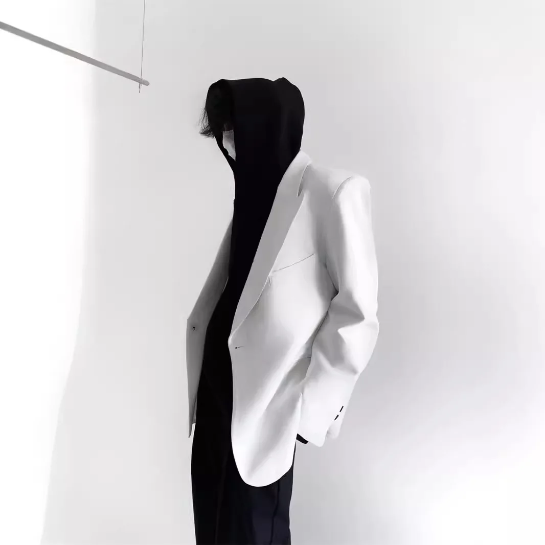 

2025 Trendy Korean Style Blazer Men's Smart Casual Wide Leg Peak Lapel Padded Shoulder Slim Fit Suit Jacket