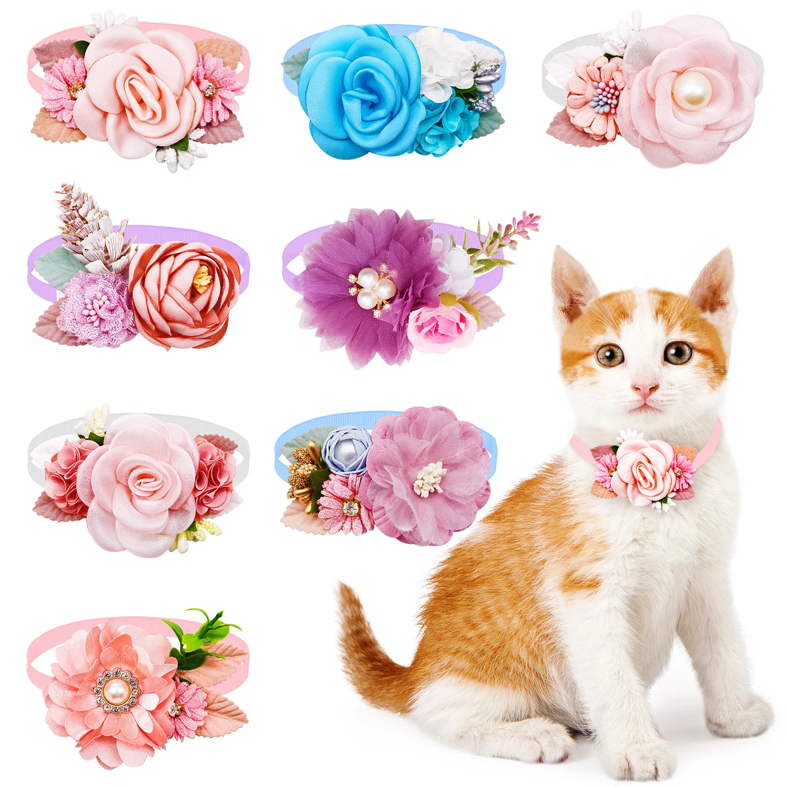 10/30/50PCS Flower Dog Collars Adjustable Dog Bowties Necklace Puppy Cat Bow Ties Bulk Flower Pet Ties For Dogs Pet Accessories