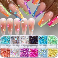 12 Grids Sparkly Mermaid Round Beads Nail Art Decorations Mixed Size Charm Acrylic Macaron Bubble Manicure Ornaments Accessories