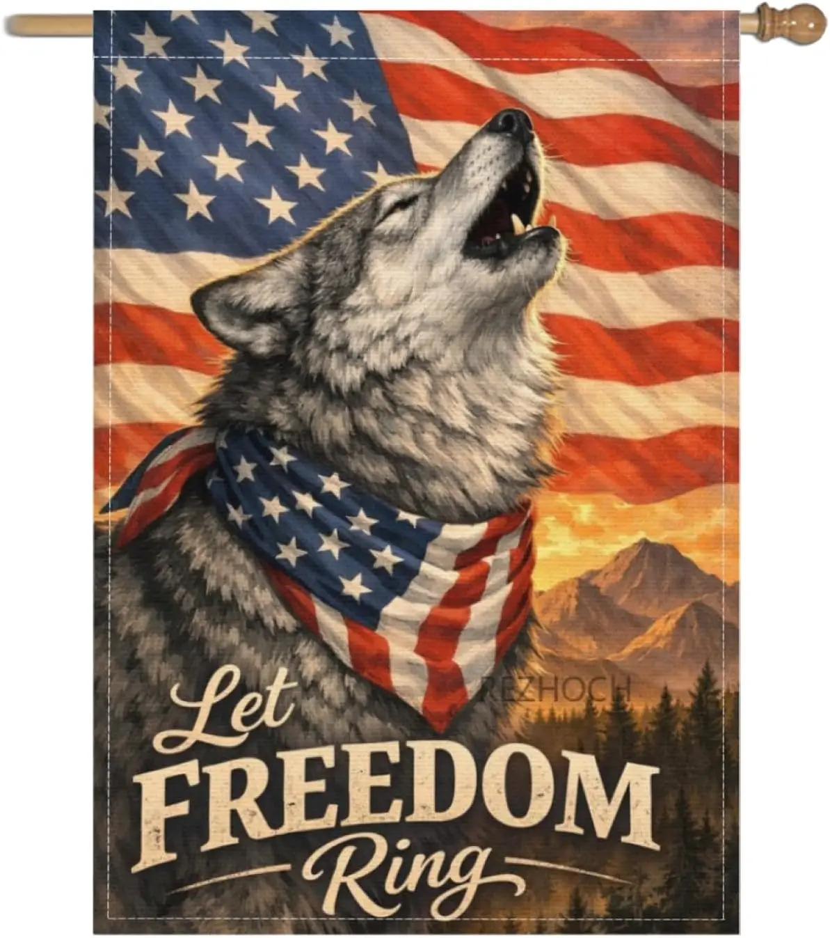 Patriotic Wolf Garden Flag 28x40Inch,Let Freedom Ring American Flag Outdoor Yard Decor,Rustic Farmhouse Home Lawn Funny Anim AAS