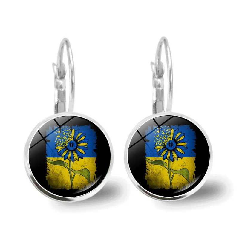 Ukrainian Element Earrings Women\'s Simple and Versatile Yellow and Blue Sunflower Butterfly Earrings Earrings Temperament