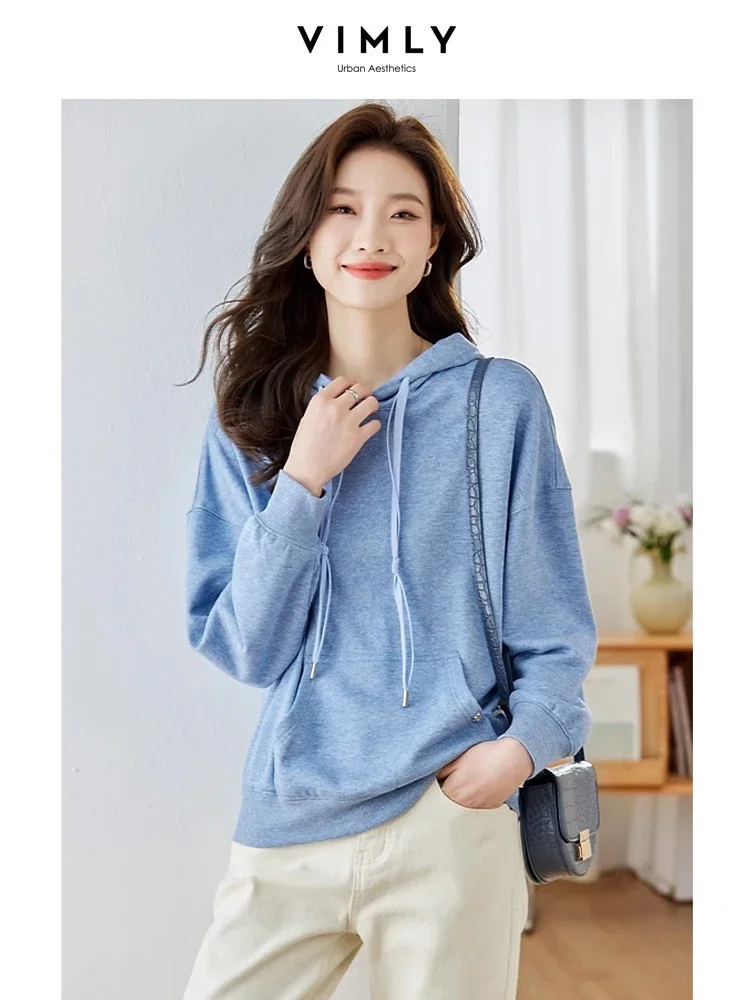 

Vimly Women's Hoodies 2023 Autumn Casual Loose Pullovers Cotton Blend Drawstring Long Drop Sleeve Tops Hooded Sweatshirts M2720