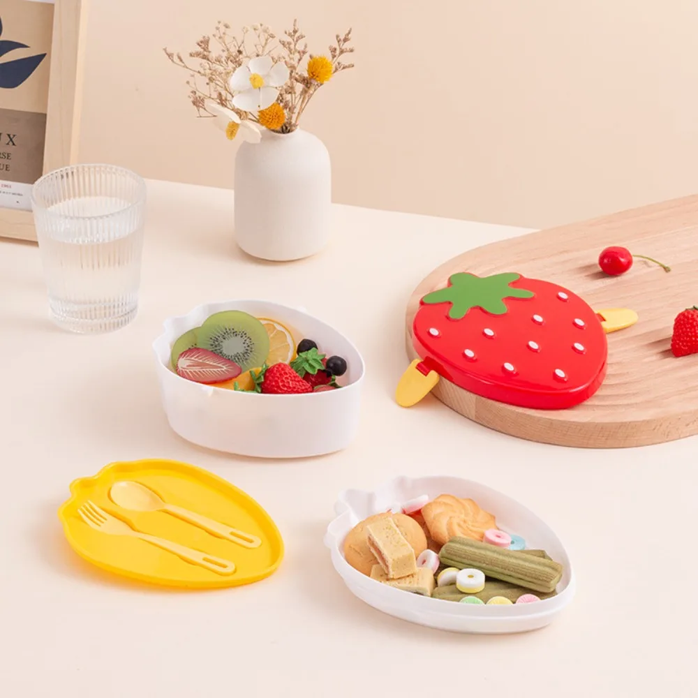 

2 Layer Strawberry Shape Lunch Box with Spoon Fork Microwaveable Food Storage Box Japanese Style Plastic Food Container Picnic