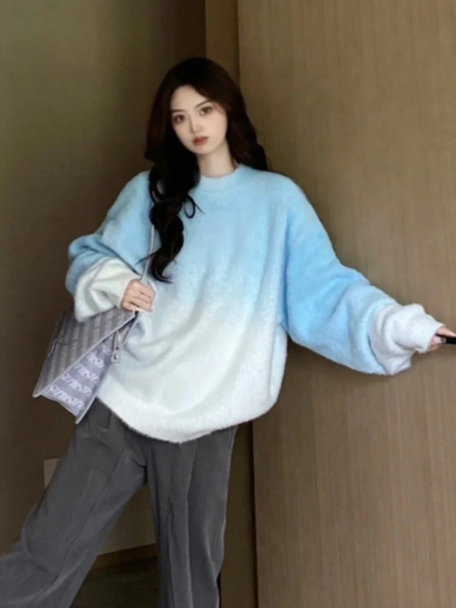 Koreański sweter damski z dzianiny, luźny, w delikatnych kolorach, słodki, elegancki, na jesień i zimę, casualowy, modny płaszcz.