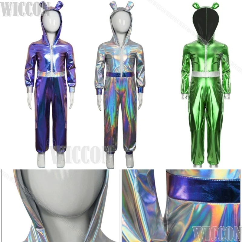 

Костюм-комбинезон для косплея: Астронавт, инопланетянин, лягушка. Металлический цвет, серебристый, зеленый, синий. Унисекс одежда для детей и взрослых. Для Хэллоуина и вечеринок.