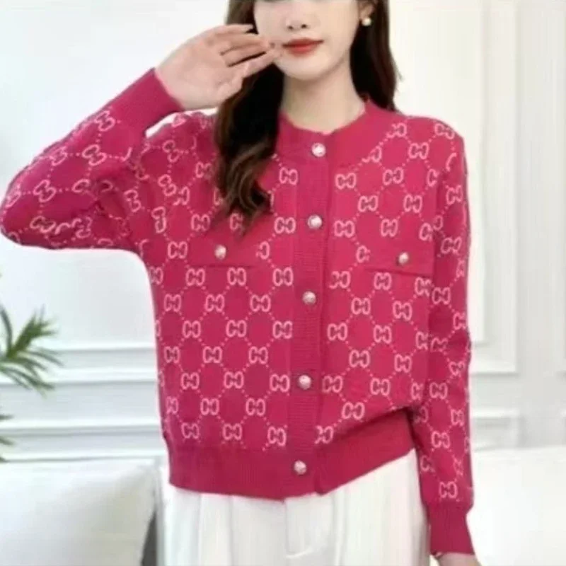 Women's Clothing Patchwork Round Neck Sweater Jacket for Women Spring Autumn Temperament Elegant Loose Knitted Cardigan Top