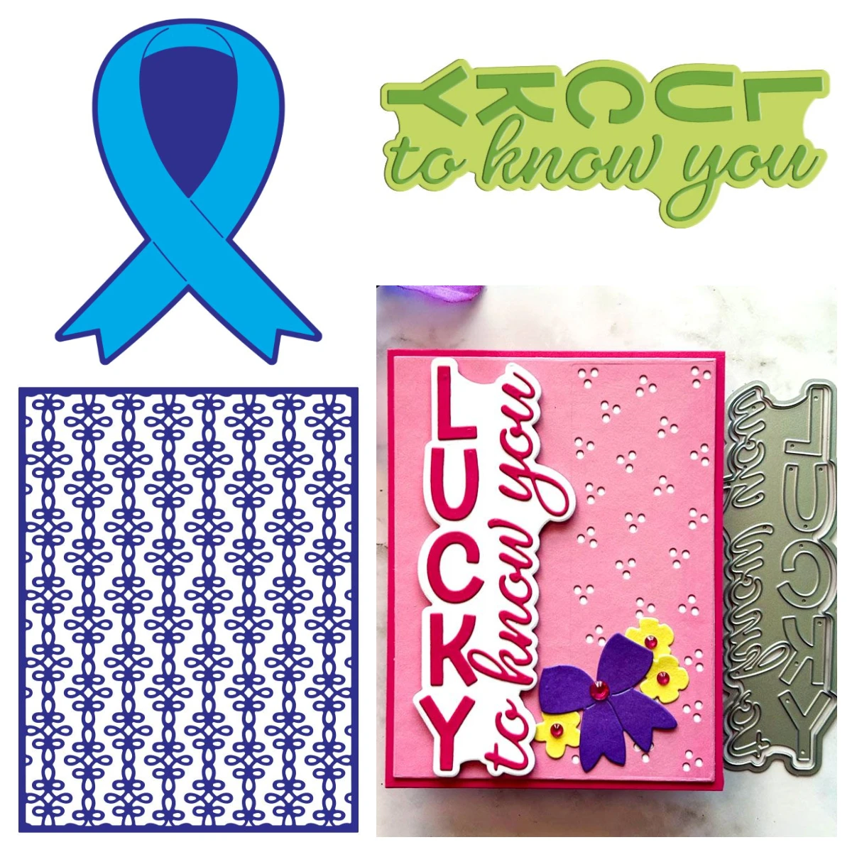 Cinta de concientización, cadena giratoria, troqueles de corte de palabras de la suerte para saber, álbum de recortes, diario, bricolaje, tarjeta para el hogar, regalo, troquel artesanal en relieve