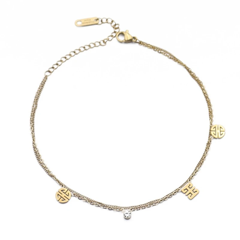 

Simple double-layer anklet, women's personalized titanium steel diamond foot chain