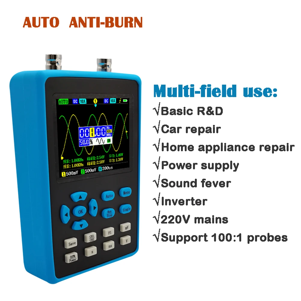 DSO2512G 120M Bandwidth 500MSa/s 2 In 1 Dual Channel Oscilloscope 10mV Minimum Vertical Sensitivity FFT Spectrum Analysis