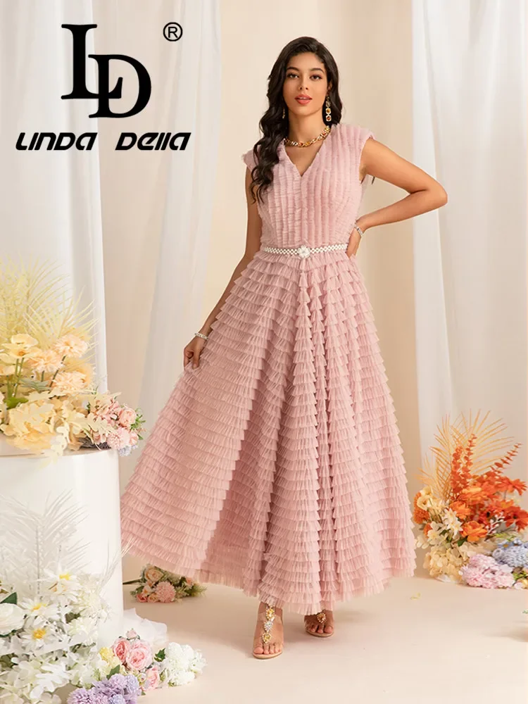 

Новое французское весенне-летнее женское платье LD LINDA DELLA из сетчатой ткани с тяжелым кружевом, свободного кроя, с большим подолом