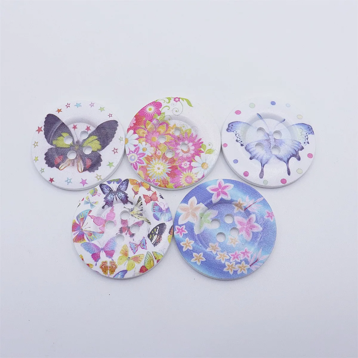 5pcs 50mm/2inch Large Wood Painted Flower Buttons Round Sewing 4 Holes Embellishments Cardmaking Scrapbooking Bag Decorations