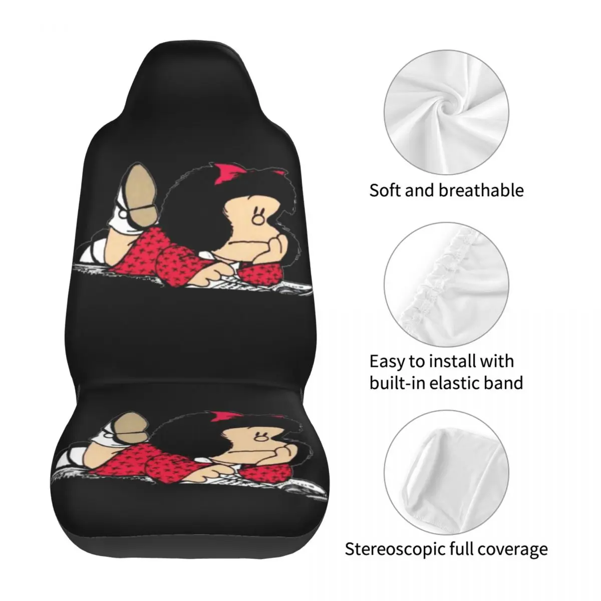 Mafalda Universal Auto Car Seat Covers Fit Any Truck Van RV SUV Argentine Cartoon Quino Comic Bucket Seat Protector Cover 2 PCS