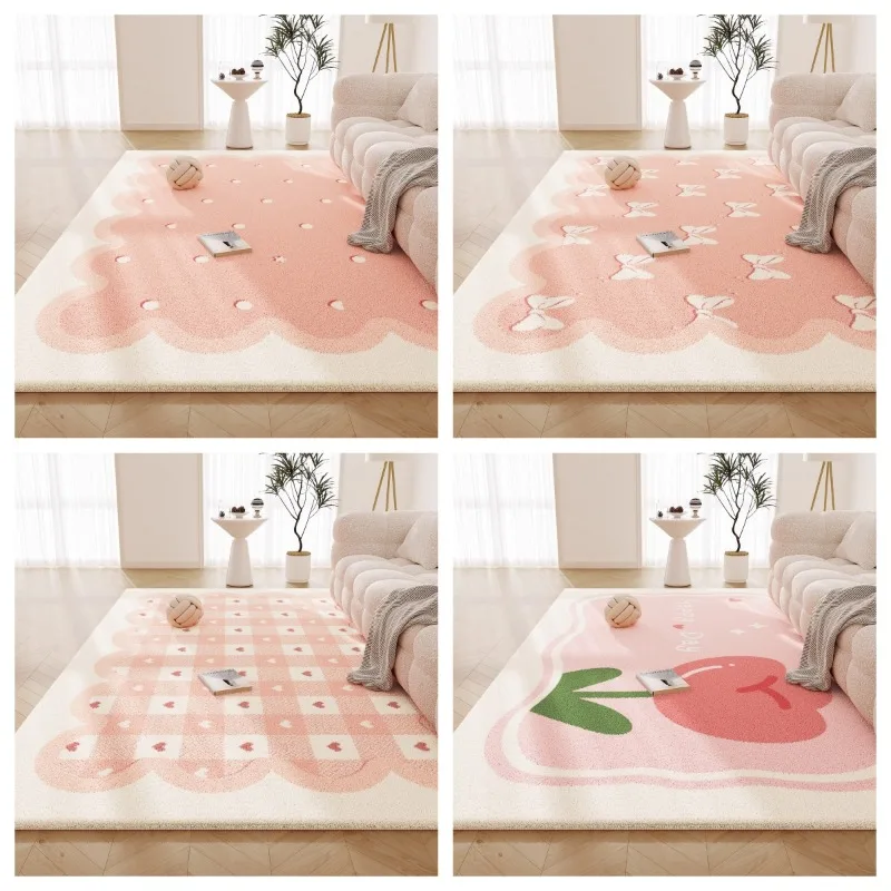 

Pink Butterfly Dopamine Living Room Carpet Washable Sofa Coffee Table Floor Mat Warm Bedroom Bedside Home Decoration Soft Rug 러그