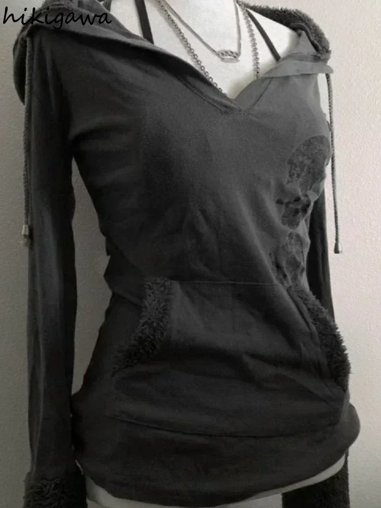 2024 Ropa Mujer Lamm Wolle Mit Kapuze Sweatshirts Frauen Kleidung Langarm Drucken Schlanke Taille Hoodie Y2k Tops Casual Mode Hoodies