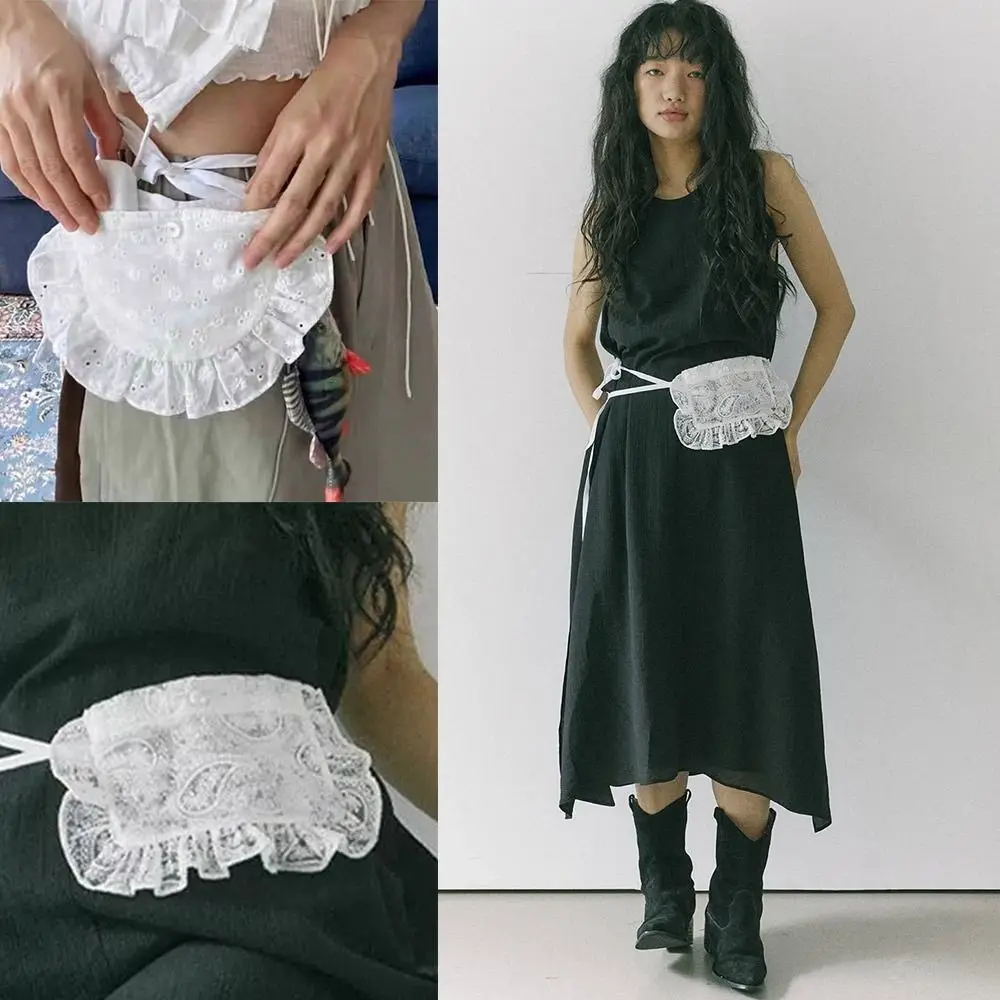 

Creative Gift Layered Wear Lace Waist Bag Ruffled Design Y2k Aesthetic Ruffle Fanny Pack White Color Small Size Coin Bag