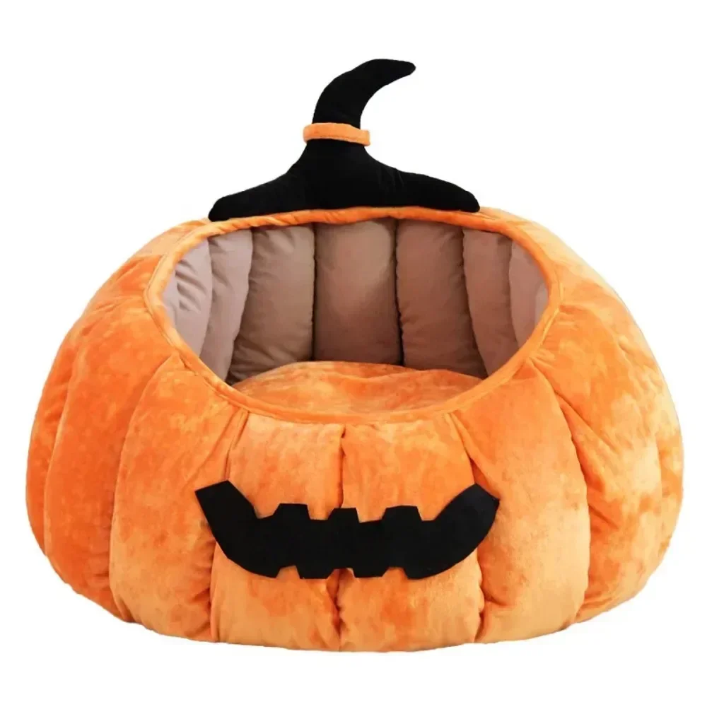 Cat Cushion Bed Halloween Pumpkin Cute Cat Nest Sofa Winter Pet Tent Cave Bed for Dogs Pet Supplies Kennel Cat House Soft Cozy