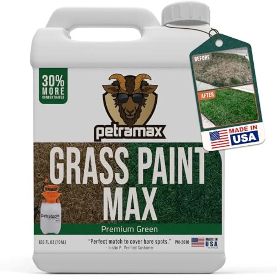 

Краска для газонов Max Max Grass Paint - Зеленый спрей для газонов и кустарников - Для маскировки пятен от собак - Нетоксичная, безопасная для животных - Премиум-качество, 1 галлон